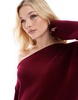 Miss Selfridge off-the-shoulder slouchy knit mini dress in burgundy