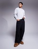 ASOS DESIGN oversized boxy waffle long sleeve T-shirt with henley neck in charcoal