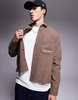 ASOS DESIGN boxy relaxed shirt in wool look check with chest embroidery in brown