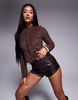 ASOS DESIGN fluffy button through long sleeve cardigan in chocolate