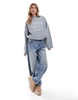 ASOS DESIGN embossed berlin graphic borg sweatshirt in gray heather