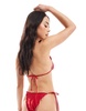 Bershka lettuce edge contrast trim bikini top in red & white - part of a set