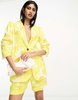 ASOS DESIGN oversized floral printed slim fit suit blazer with linen in yellow