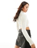 Bershka fluffy knit high neck sweater in beige