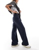 Bershka wide leg tailored pants in navy pinstripe