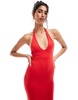 Bershka halterneck bodycon maxi dress in red