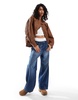 Bershka faux leather oversized bomber jacket in tobacco