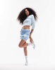 ASOS DESIGN slinky low rise micro mini skirt with split in blue, part of a set