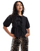 Brave Soul short sleeve tie front blouse in black