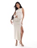 ASOS DESIGN ribbed maxi skirt with side slit in stone - part of a set