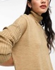 French Connection oversized turtle neck sweater with ribbed arm detail in camel