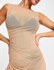 Amy Lynn v back gathered sheer midi dress in light brown