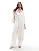 Stradivarius crinkle trench coat in ecru