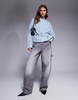 ASOS DESIGN ribbed boucle long sleeve top with gold trim detail in baby blue