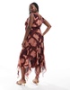 ASOS DESIGN Curve sleeveless midaxi dress with flare panels in blurred burgundy check