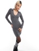 Bershka knitted polo mini dress in gray