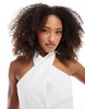 Bershka longline halterneck tailored vest in white