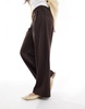 Bershka wide leg tailored pants in brown