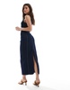 Bershka shaping bodycon denim maxi dress in dark blue
