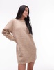 Topshop knit fluffy crew oversized dress in oat