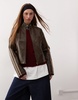 Reclaimed Vintage leather look biker jacket with stripes in washed brown