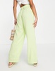Stradivarius Petite wide leg linen dad pants in light wash green