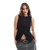 ASOS DESIGN tailored high neck split vest in black