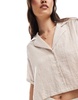Bershka linen look short sleeve boxy shirt in beige stripe
