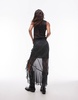 Topshop sheer panel bias maxi skirt with ruffle in grungy check