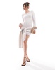 4th & Reckless knit wide sleeve knot detail mini sweater dress in oatmeal