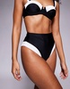 River Island monochrome high waisted bikini brief in black