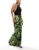 ASOS DESIGN satin bias tie waist maxi skirt in green animal print