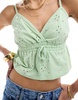 ASOS DESIGN broderie babydoll cami top in sage