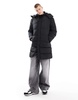 Brave Soul longline puffer jacket with detachable hood in black
