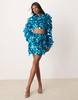 ASOS EDITION embellished 3D sequin mini skirt in teal blue - part of a set