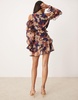 ASOS DESIGN ruffle mini lace detail skirt in midnight floral - part of a set