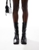 ASOS DESIGN Raine premium square toe mid-heel boots in black leather