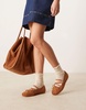 ASOS DESIGN Laurel mary-jane ballet flats in tan suedette