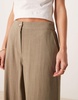 ASOS DESIGN Petite relaxed straight leg linen mix pants in khaki