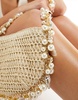 South beach crochet shoulder bag with pearl and shell embellishment