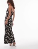 Topshop twist back cowl neck midi slip dress in mono floral satin