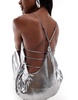 Aria Cove textured satin plunge cami strappy back maxi dress in gunmetal