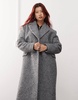 Monki textured long double breasted coat in gray