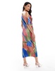 ASOS DESIGN short sleeve plisse midi dress with gathered waist in abstract print