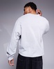 ASOS DESIGN oversized boxy waffle long sleeve T-shirt with henley neck in charcoal