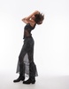 Topshop sheer panel bias maxi skirt with ruffle in grungy check