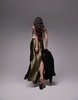 Topshop spliced split satin midi skirt in olive