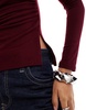 Bershka ruched side long sleeve t-shirt in burgundy