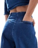 ASOS DESIGN denim jersey barrel wide leg jeans in mid blue