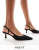 ASOS DESIGN Wide Fit Strut slingback kitten heeled shoes in black